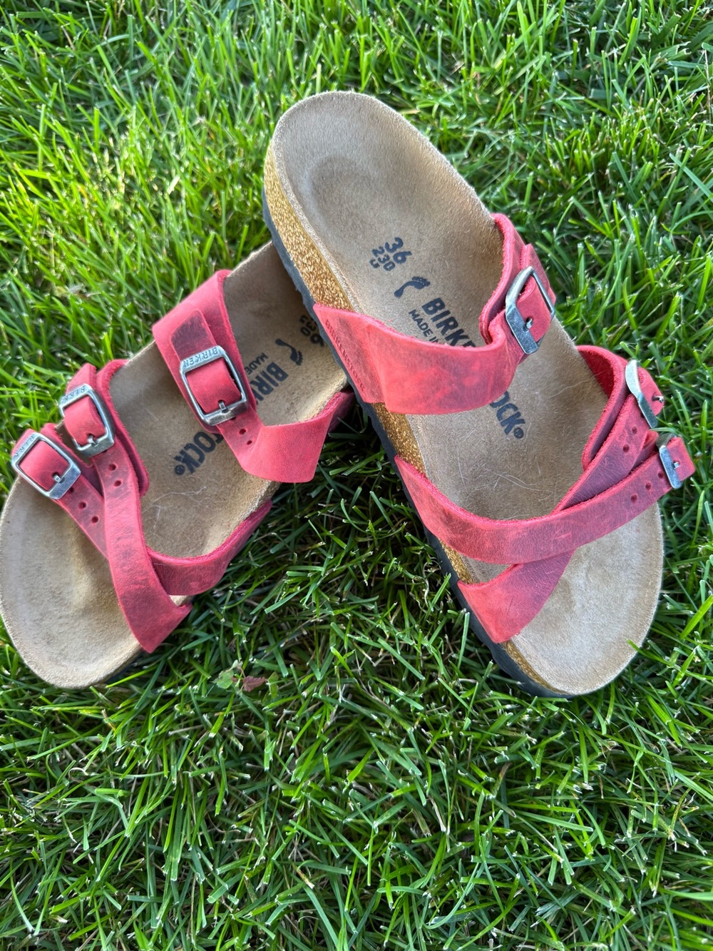 Birkenstock Red Cross-Strap Sandals with Buckles